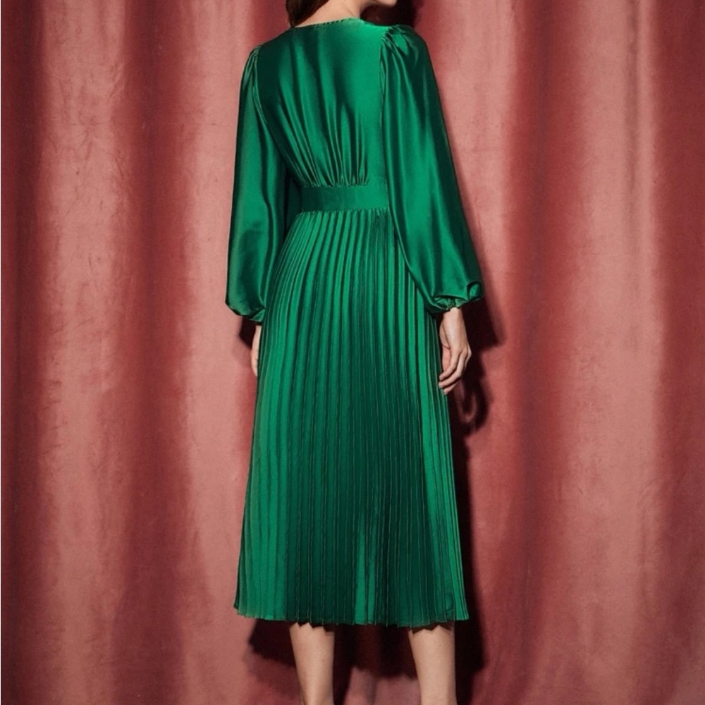 Luxe lantern sleeve pleated thigh party evening formal dress - Picture 3 of 6